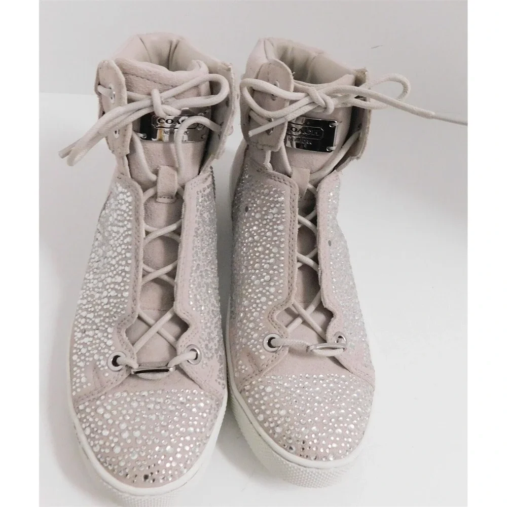 Coach Penda Nude Suede Jeweled High Top‎ Sneakers 7 M